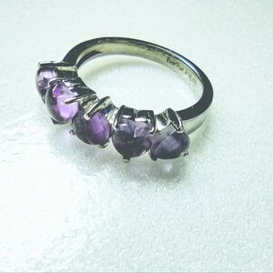 Heart Shaped Amethyst 1.70 ctw 5 Stone Ring in Stainless Steel. Size 6